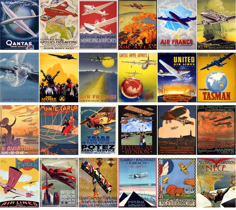 PIXILUV Vintage PostCards 24 pcs Vintage Travel Posters Aviation Planes European - Image 2